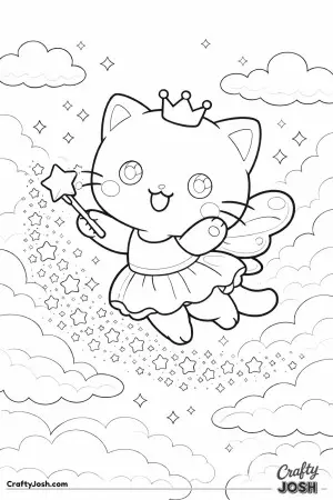 Kawaii cat as a fairy with tiny wings sprinkling magic