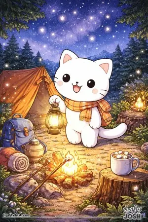 This kawaii cat is out camping