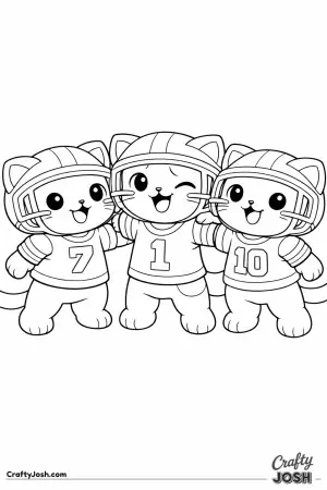Kawaii cat football cuddle, two or three kawaii cats in helmets gathered together