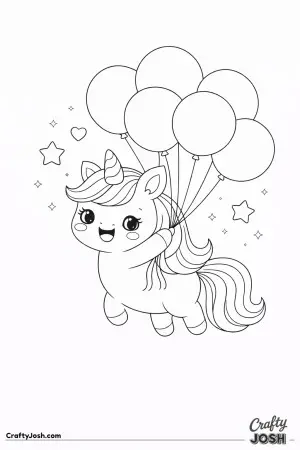 Cute kawaii unicorn holding a bunch of balloons