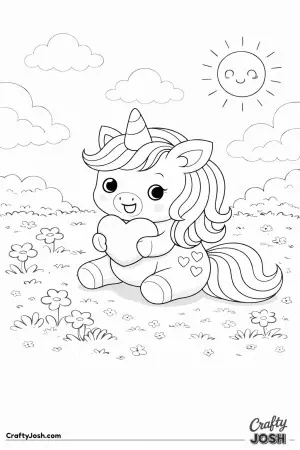 Kawaii unicorn holding a heart