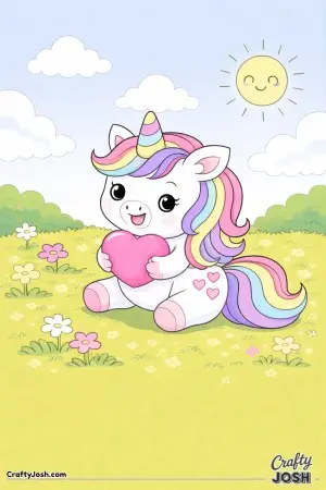 Kawaii unicorn holding a heart