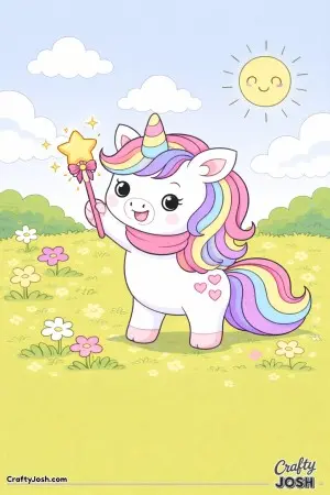 Cute kawaii unicorn holding a magic wand