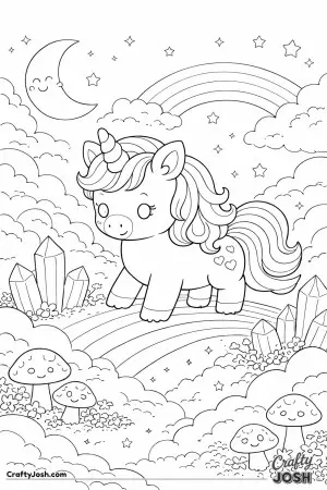 Kawaii unicorn in a dreamlike landscape