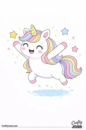 Cute kawaii unicorn jumping happily