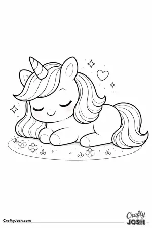 Cute kawaii unicorn lying down resting peacefully