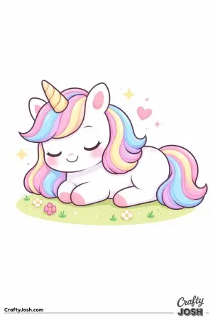 Cute kawaii unicorn lying down resting peacefully