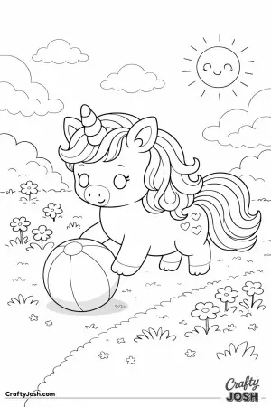 Cute kawaii unicorn playing with a ball