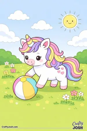 Cute kawaii unicorn playing with a ball