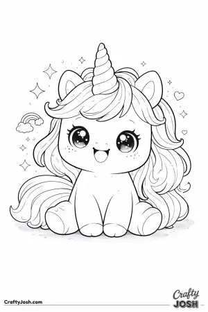 Kawaii unicorn sitting down with a happy expression