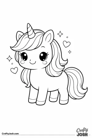Cute kawaii unicorn standing and smiling, simple pose