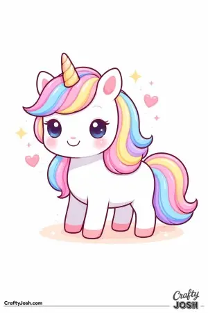 Cute kawaii unicorn standing and smiling, simple pose