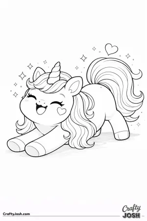 Kawaii unicorn stretching happily