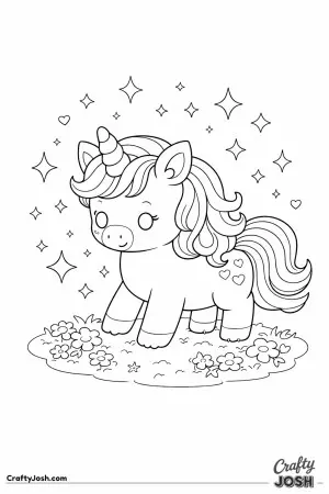Cute kawaii unicorn surrounded by sparkles