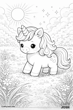 Kawaii unicorn under a sunny sky