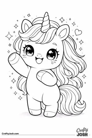 Cute kawaii unicorn waving one hoof