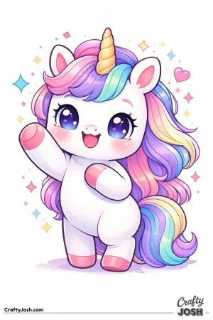 Cute kawaii unicorn waving one hoof