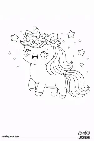 Cute kawaii unicorn wearing a flower crown