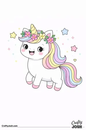 Cute kawaii unicorn wearing a flower crown
