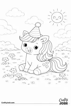 Cute kawaii unicorn wearing a party hat