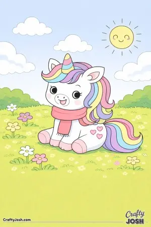 Cute kawaii unicorn wearing a scarf