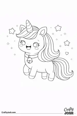 Cute kawaii unicorn wearing a bell necklace