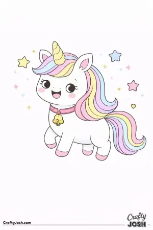 Cute kawaii unicorn wearing a bell necklace