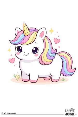 Cute kawaii unicorn with a rounded body
