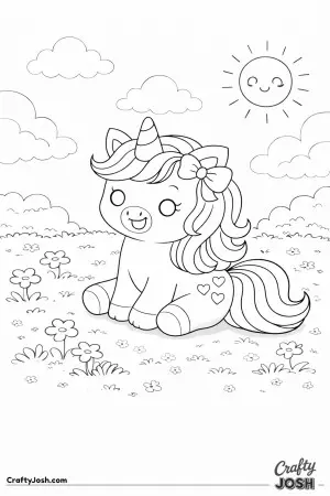 Cute kawaii unicorn wearing a small bow in its mane