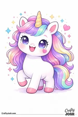 Kawaii unicorn with a small heart on its cheek