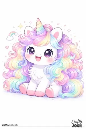 Kawaii unicorn with big eyes and a fluffy mane