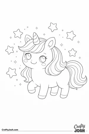 Cute kawaii unicorn with floating stars around them
