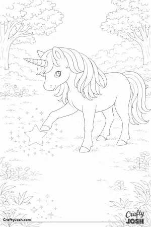 This unicorn is trying out some magic as it touches a floating star with its hoof
