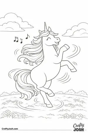 Dancing in the open field, this smiling unicorn looks like it’s having the best day ever