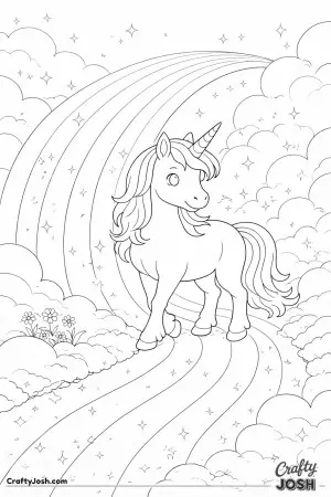 In this scene our unicorn has reached the end of a bright rainbow