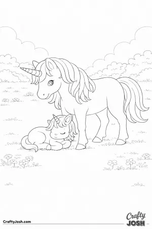 A simple illustration of a mummy unicorn and her baby