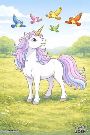 These beautiful birds have found a unicorn and don't seem to want to leave her alone