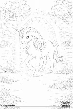 This unicorn is stepping through a soft, glowing doorway, ready to explore anew world