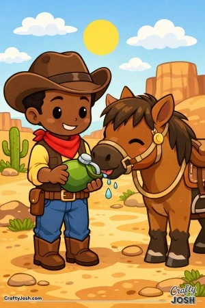 Cowboy feeding his horse