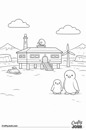 This chilly Antarctica scene was inspired by a bright and simple color picture of a research station on the ice