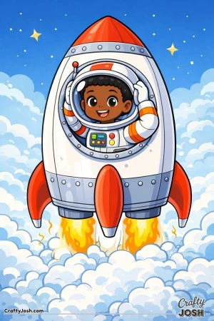 Astronaut adjusts his helmet while riding inside a rocket as it lifts UP