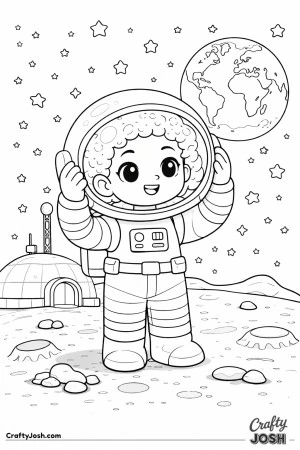 This confident astronaut adjusts her helmet while standing proudly near a futuristic moon base.