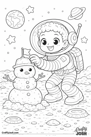On the moon, this playful astronaut is busy building a tiny snowman made from soft clouds of moon dust.