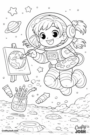 Up in space, this creative astronaut is floating freely while painting a beautiful picture of Earth on her tiny canvas.