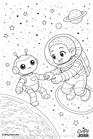 Drifting high above the stars, a kind astronaut reaches out to help a small robot lost in space.