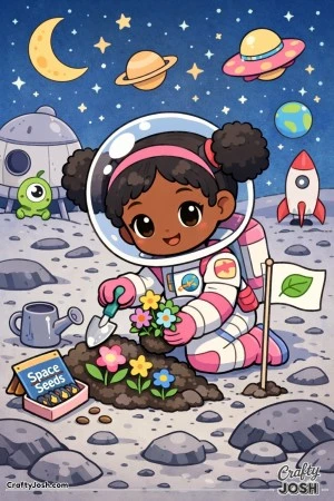 Whee! This happy astronaut is tumbling upside down through space, giggling as stars float all around him.