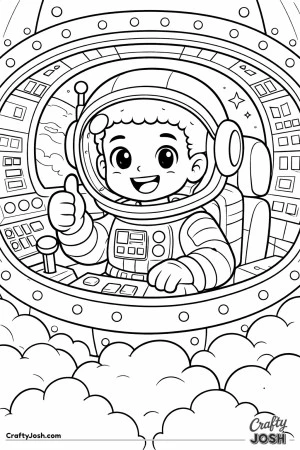 A astronaut sits in a rocket cockpit