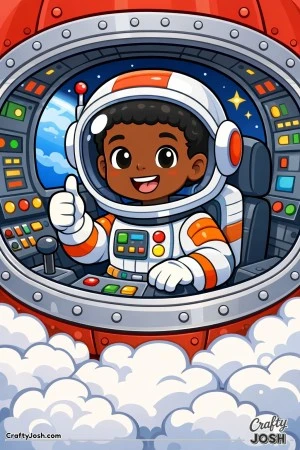 A astronaut sits in a rocket cockpit