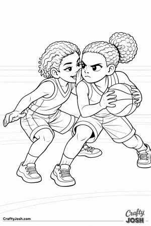 A young basketball defender leans in with playful confidence while closely guarding an opponent holding the ball in a tense gym moment