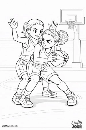 A young basketball player backs down a defender in the low post while protecting the ball near the basket in a gym setting